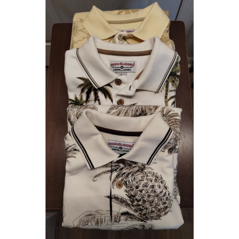 Lot of 3 Vintage Boca Classics Men's Size Small Tropical Hawaiian Polo Shirts